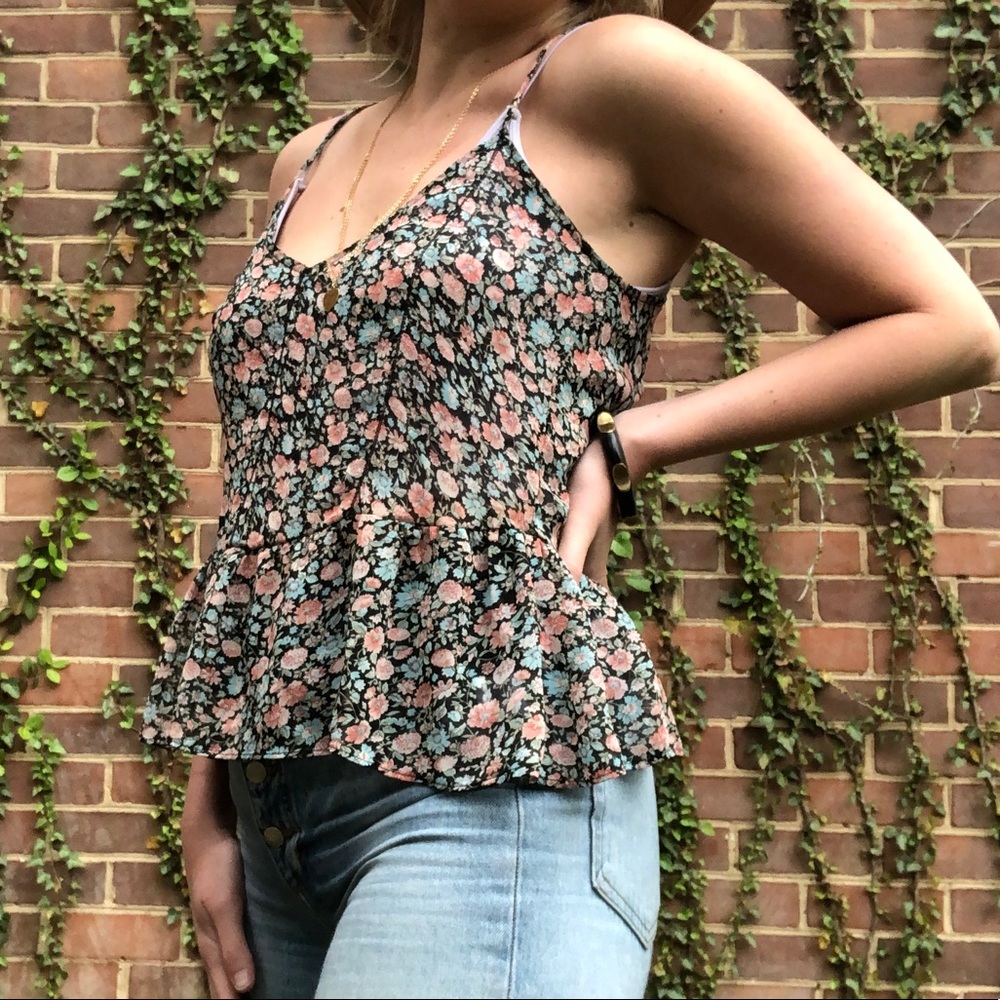 Sheer Floral Peplum Tank